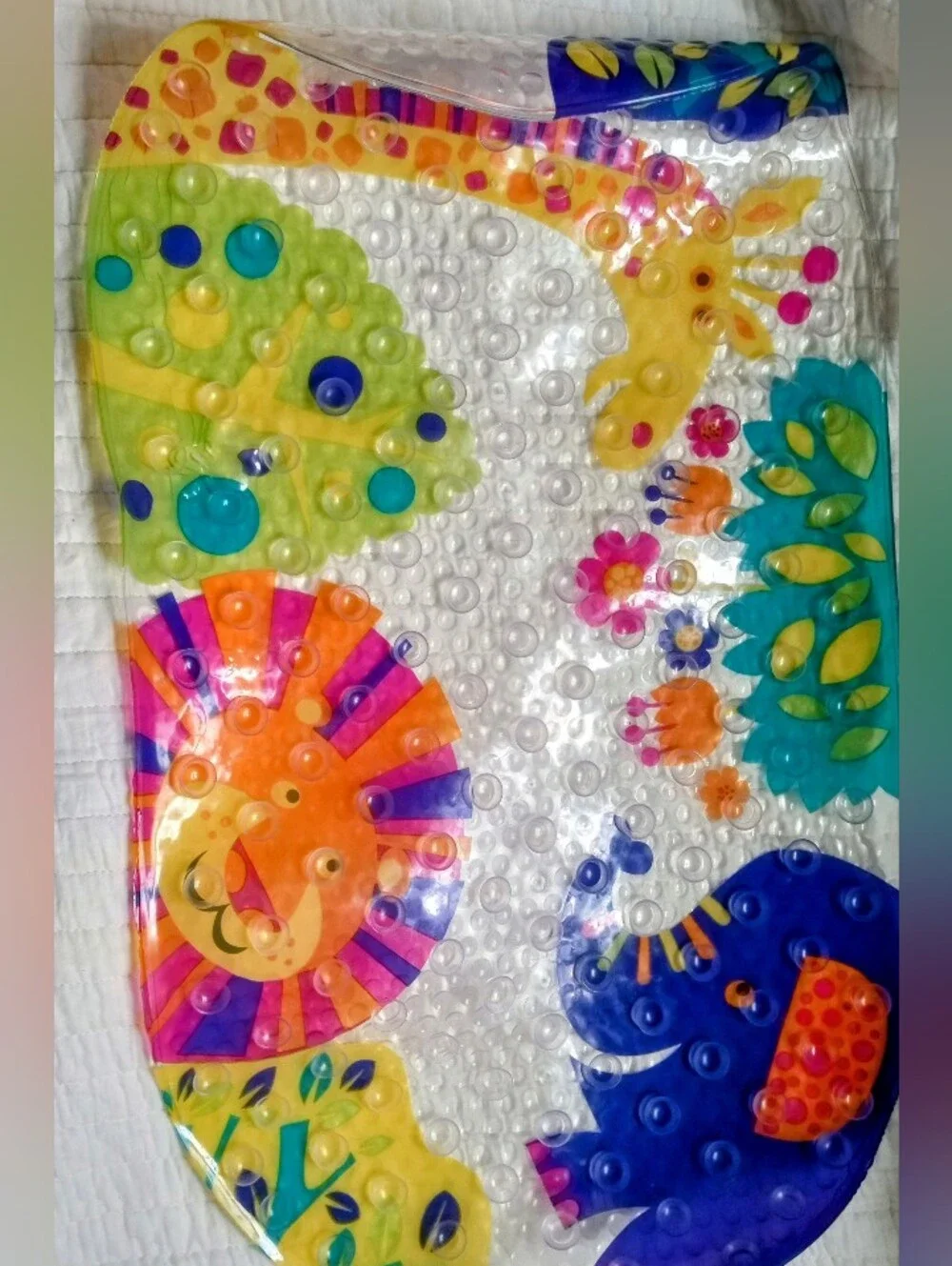 Colorful Baby Bath Tub Mat with Suction Grips -  Clear with Animal Graphics